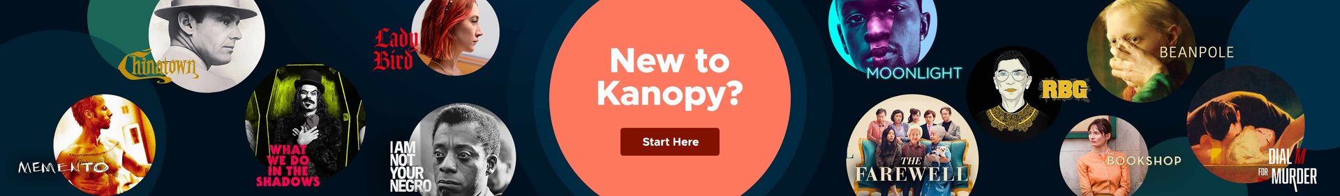New to Kanopy text with movie stills